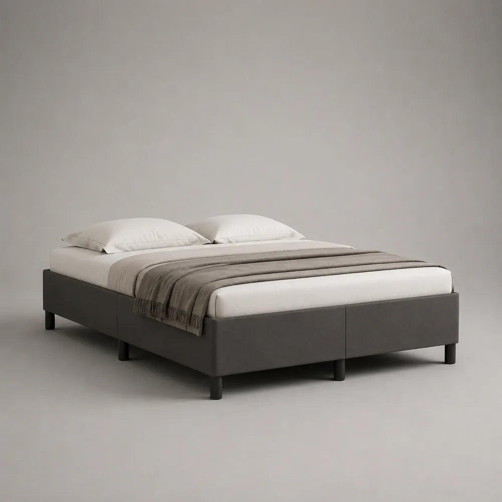 Letto matrimoniale imbottito in tessuto poliestere grigio con struttura rettangolare 160 x 200 cm