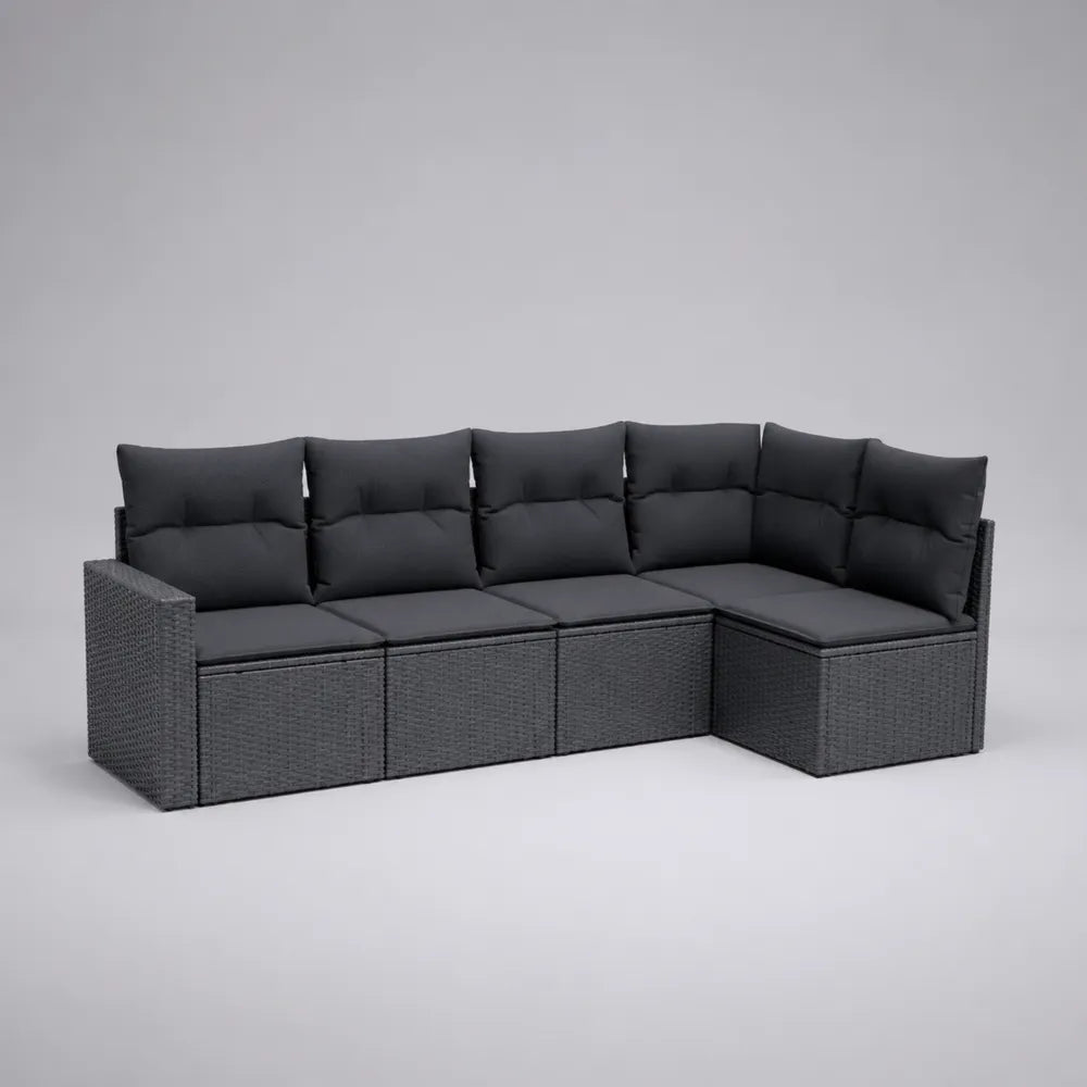 Set divano da giardino angolare modulare in rattan sintetico antracite con cuscini grigio scuro 270 cm