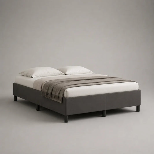 Letto matrimoniale imbottito in tessuto poliestere grigio con struttura rettangolare 160 x 200 cm
