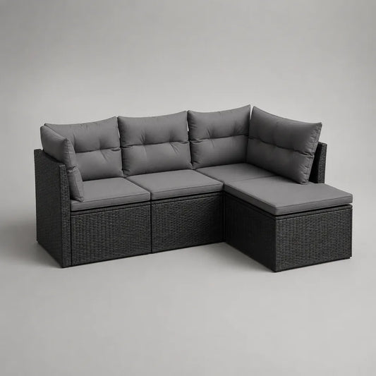 Divano da giardino angolare modulare 5 posti in rattan sintetico antracite con cuscini grigi 238 x 176 x 65 cm