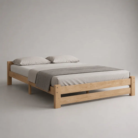 Letto matrimoniale in legno massello effetto rovere chiaro con testiera e pediera rettangolare 160 x 200 cm