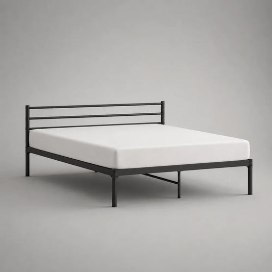 Letto matrimoniale in acciaio verniciato nero con testiera a barre orizzontali 160x200 cm