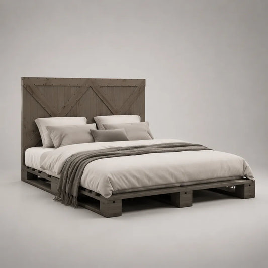 Letto matrimoniale in legno con testiera alta decorativa e struttura rettangolare grigio antracite 160 x 200 cm