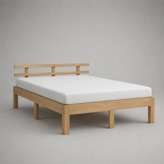 Letto matrimoniale in legno con testiera a doghe orizzontali rovere chiaro 160x200 cm