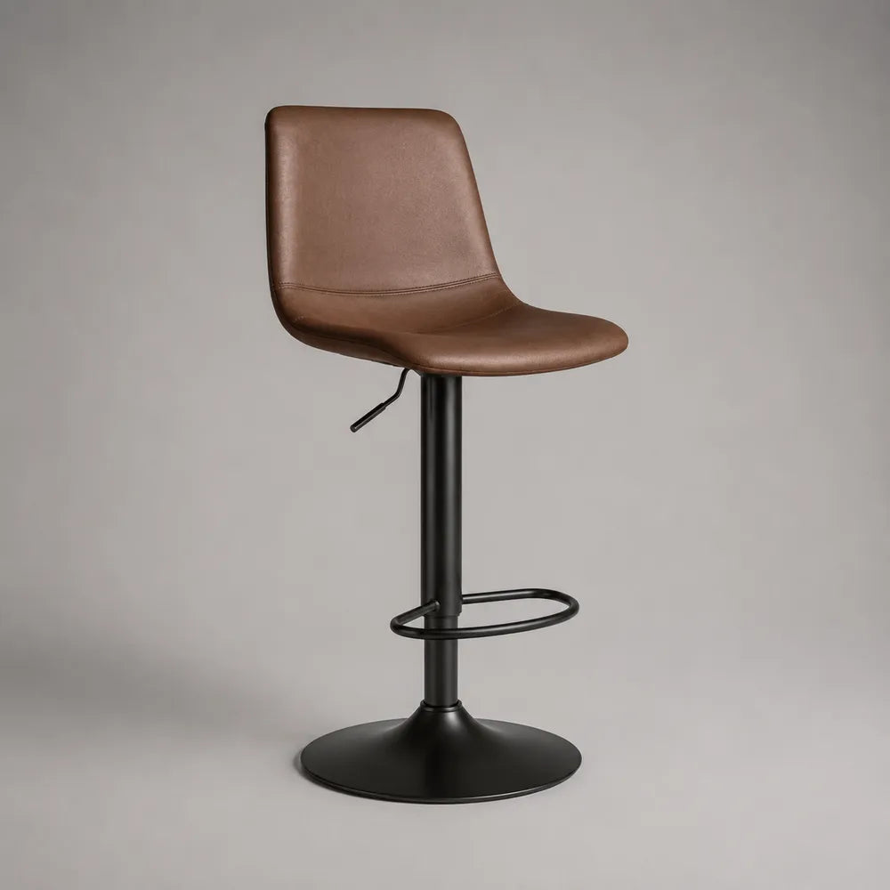 Sgabello da bar regolabile con seduta in PU marrone e base rotonda in acciaio nero 80x45x50 cm