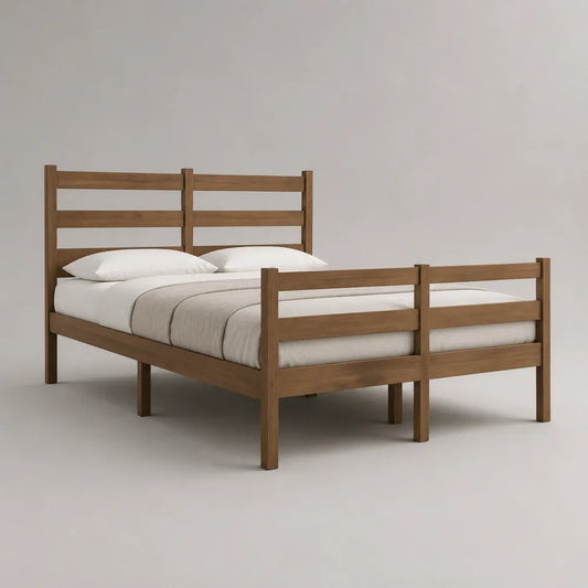 Letto matrimoniale in legno con testiera e pediera a doghe orizzontali colore noce 160 x 200 cm
