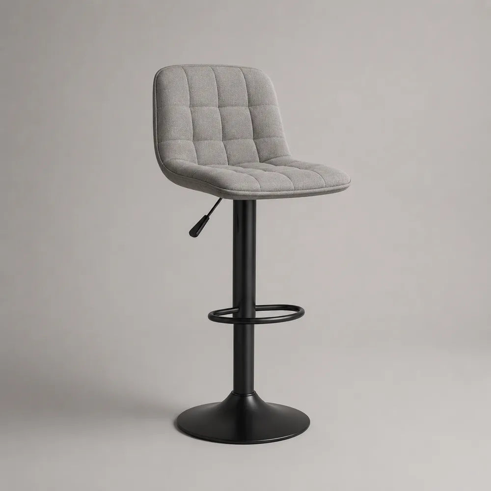 Sgabello da bar girevole imbottito in tessuto grigio con schienale e base in acciaio nero 50 x 55 x 100 cm