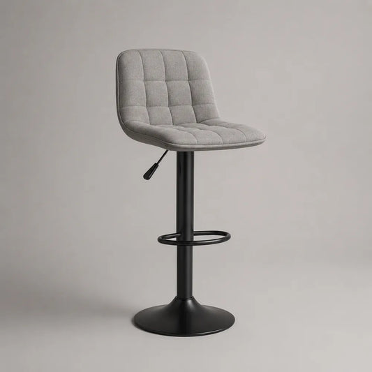 Sgabello da bar girevole imbottito in tessuto grigio con schienale e base in acciaio nero 50 x 55 x 100 cm